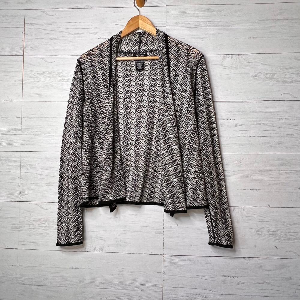 Nic + Zoe Cardigan Womens Size PS Neutral Twinkle Houndstooth Contrast Trim